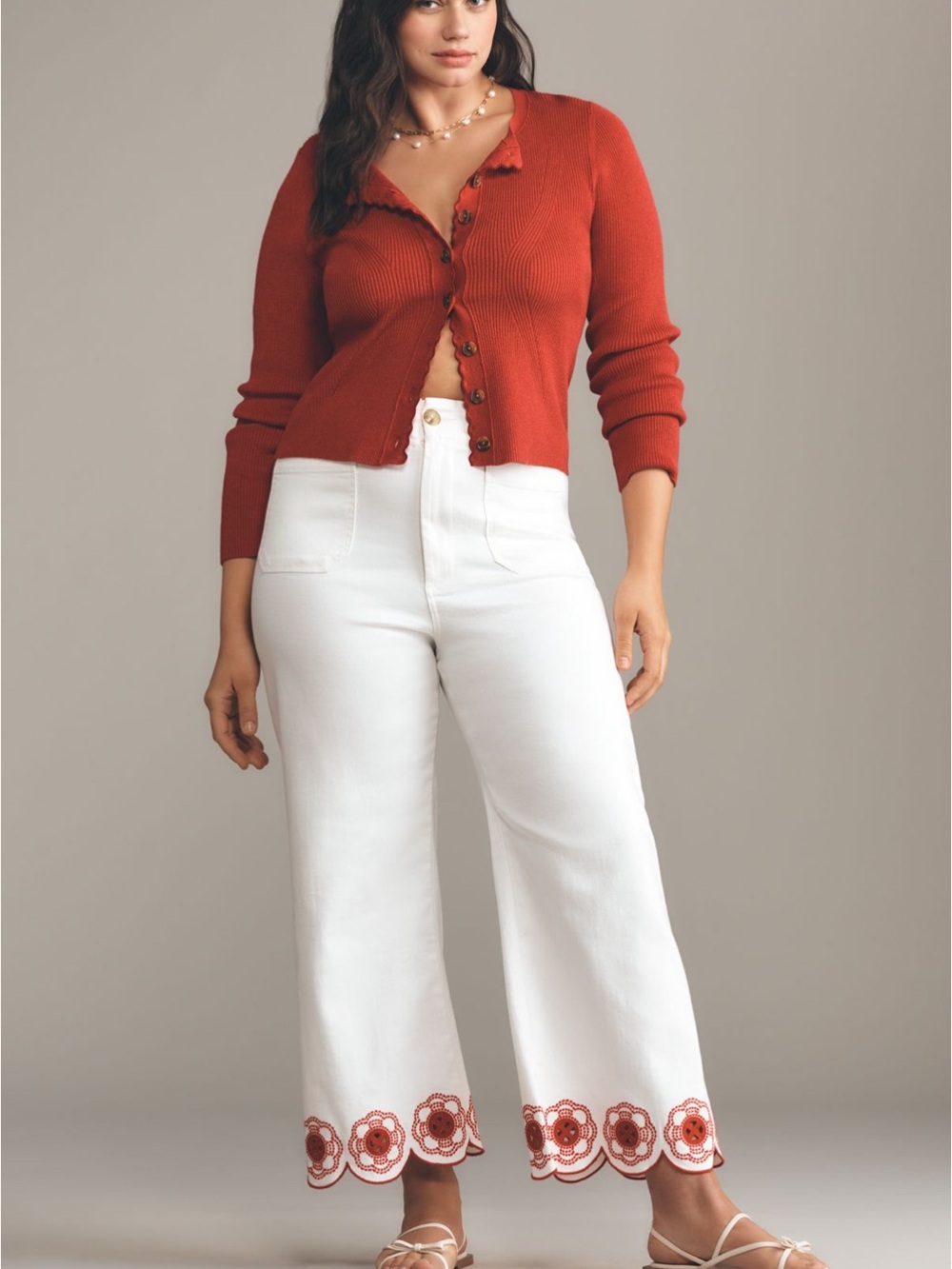 Maeve Colette Scallop-Hem High-Rise Wide Leg Cropped Jeans - Picture 5 of 16